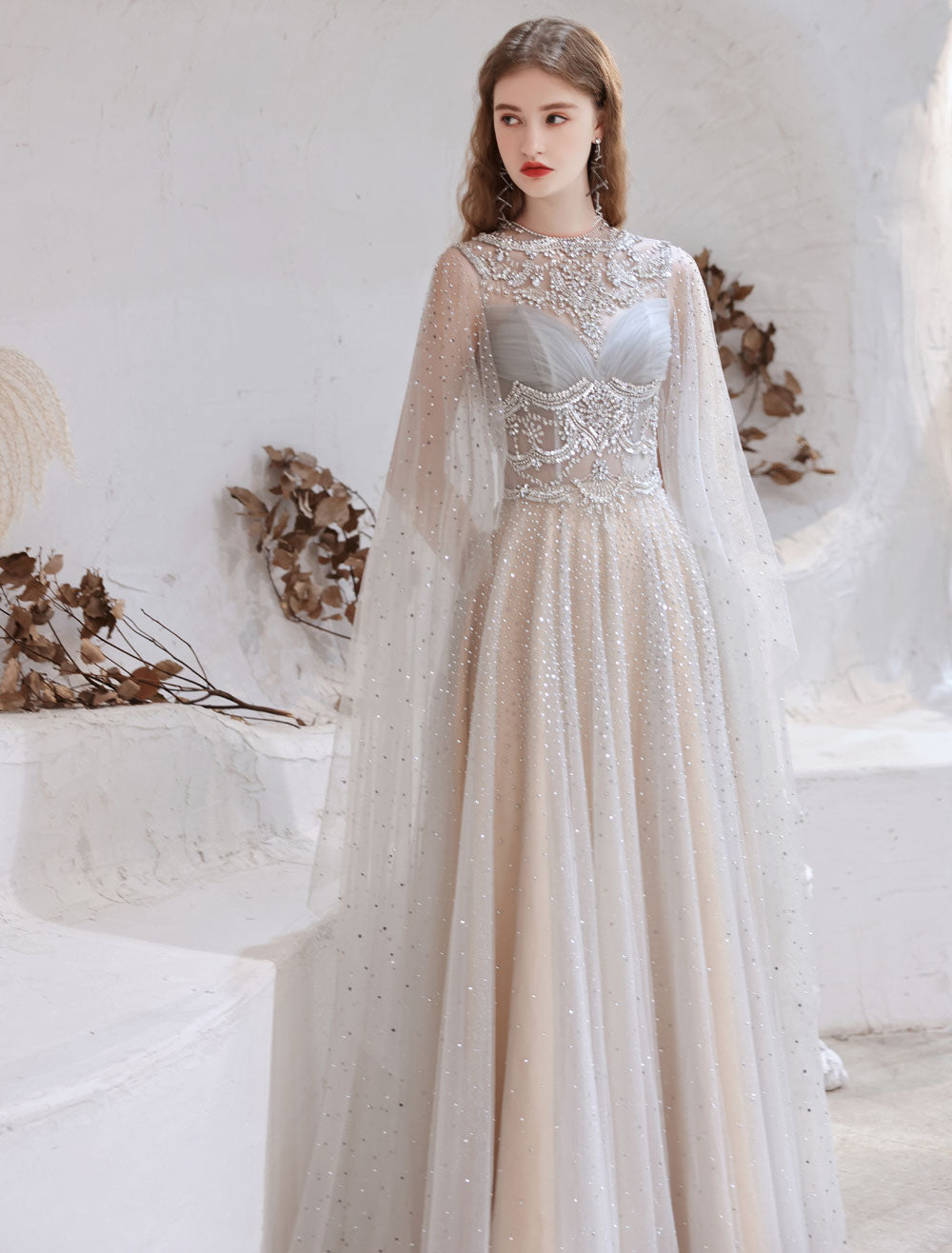 Amazing Evening Dress Light Grey A Line Jewel Neck Floor Length Sleeveless Zipper Social Party Dresses Pageant Dress-showprettydress