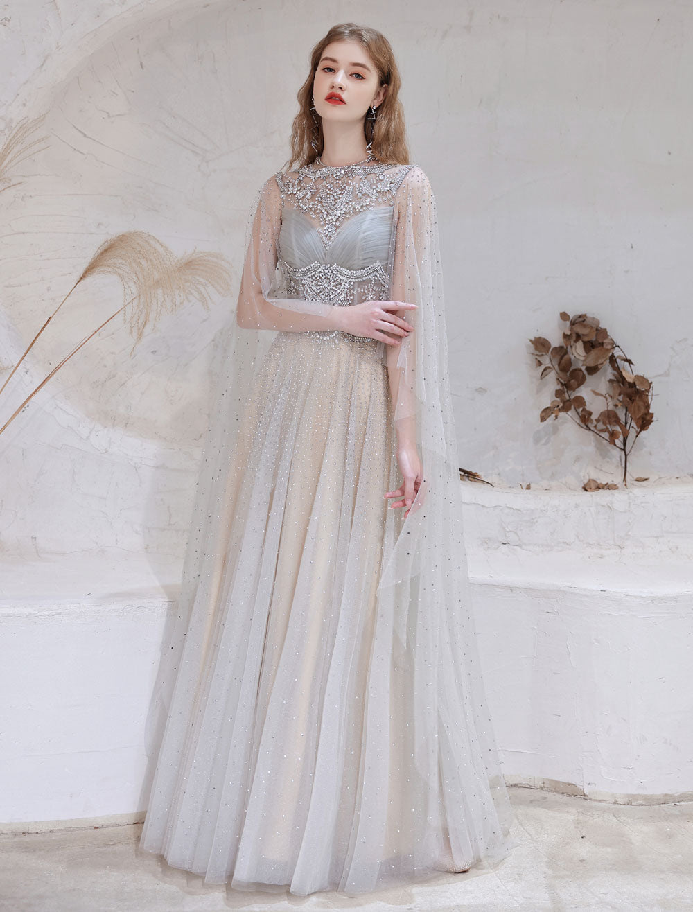 Amazing Evening Dress Light Grey A Line Jewel Neck Floor Length Sleeveless Zipper Social Party Dresses Pageant Dress-showprettydress