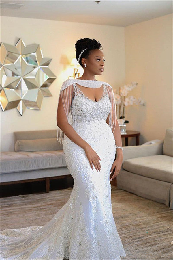 Amazing Off the ShoulderBeading Mermaid wedding dress Modern Appliques Bridal Dresses-showprettydress