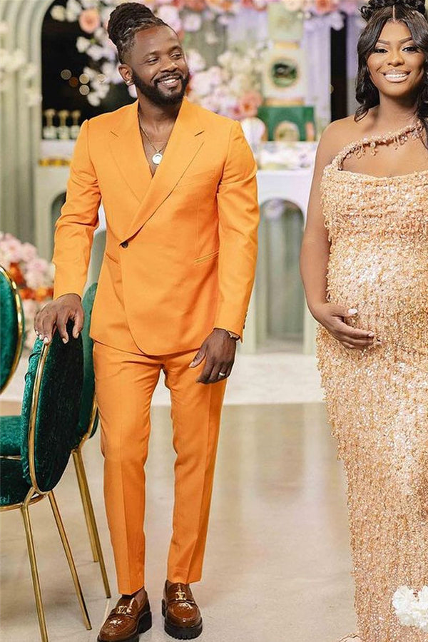 Light Orange Notched Lapel One-Button Prom Suit