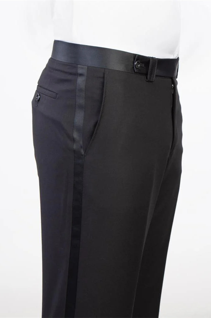 Black Frosted Side One-Button Men's Suit with Satin Lapel