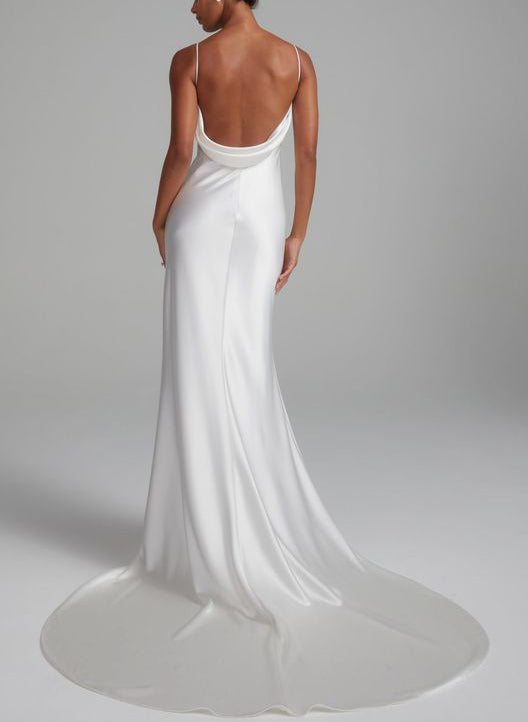 Backless Sheath Fitted Wedding Dresses Silk Like Satin-Showprettydress
