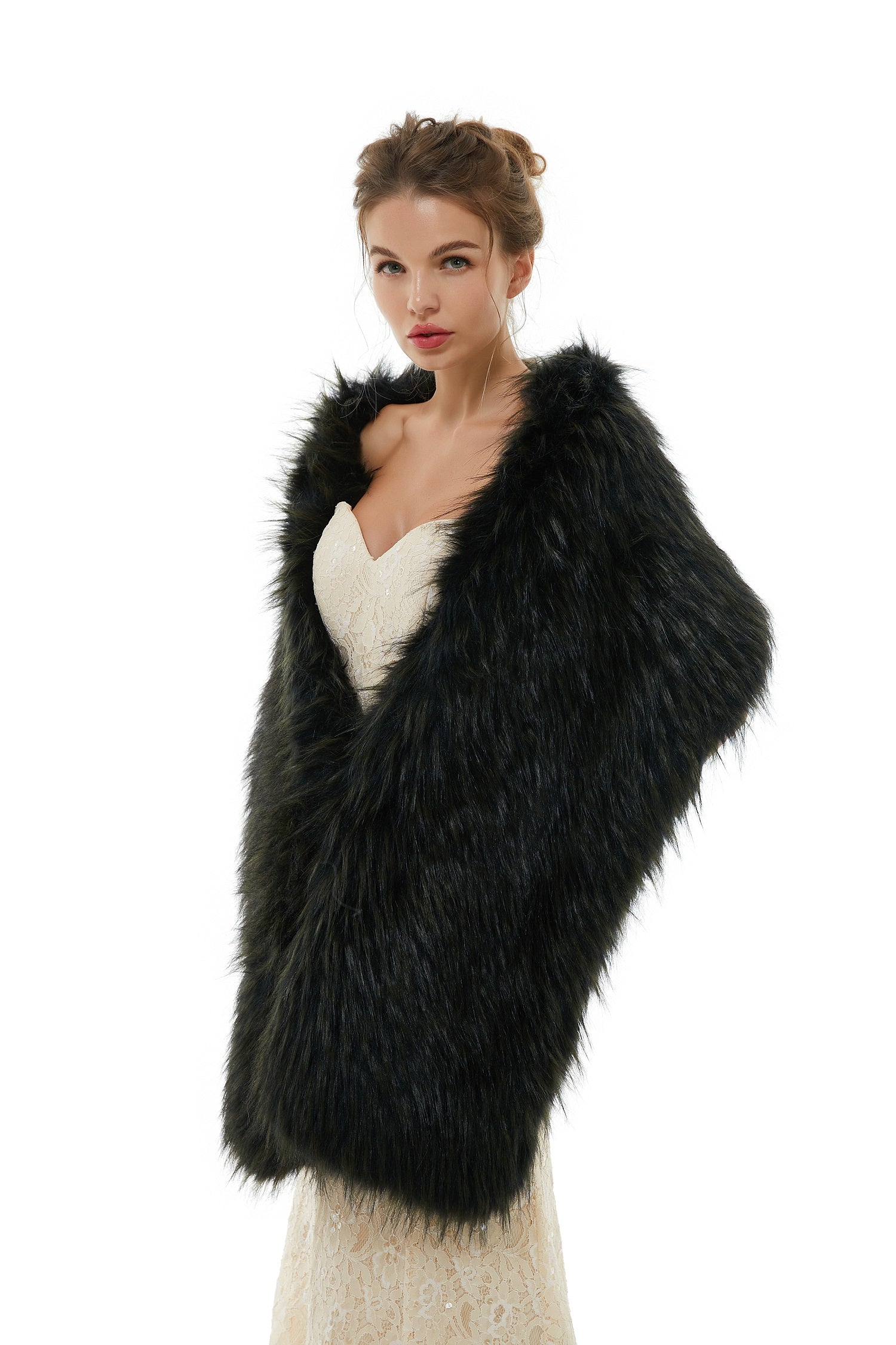 Badra - Winter Faux Fur Wedding Wrap-showprettydress