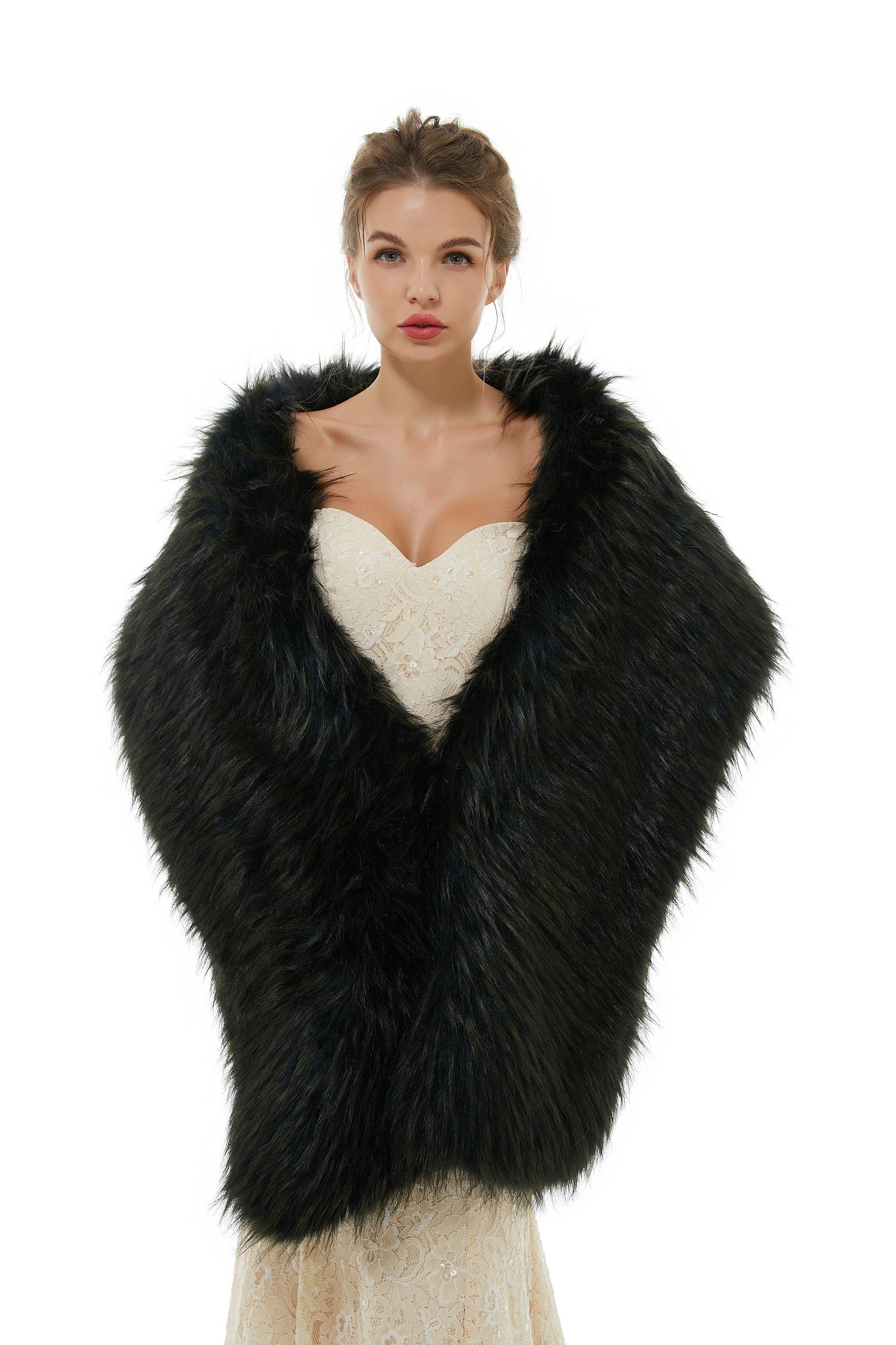 Badra - Winter Faux Fur Wedding Wrap-showprettydress