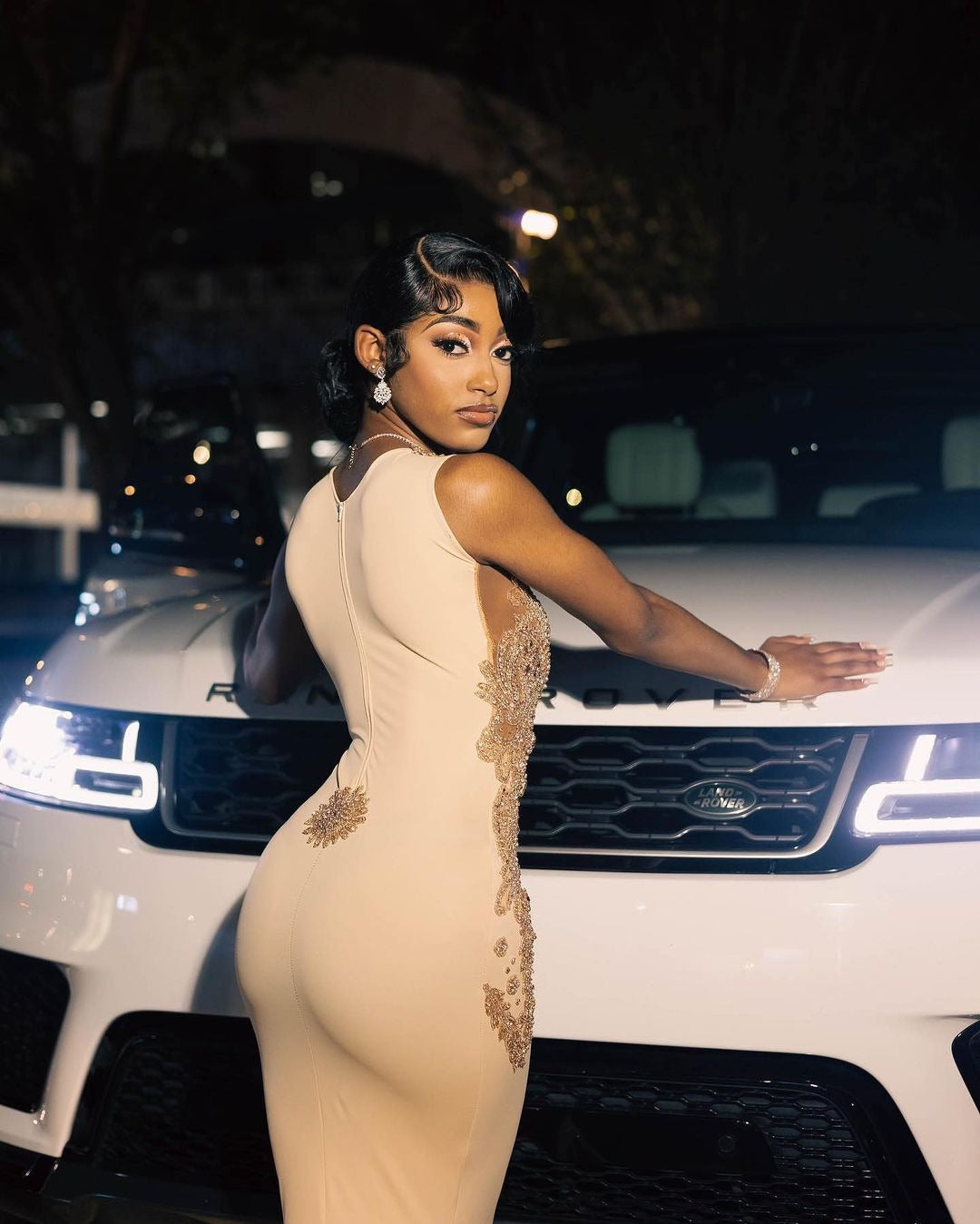 Beautiful Champagne Long Mermaid Sleeveless Beading Prom Dress With Lace-showprettydress