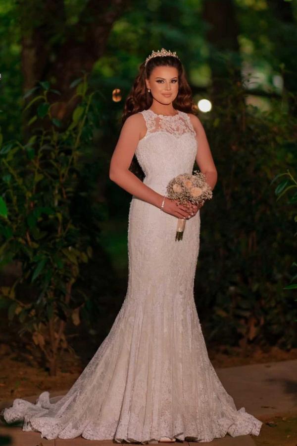 Beautiful Long Mermaid Tulle Lace Wedding Dress-showprettydress