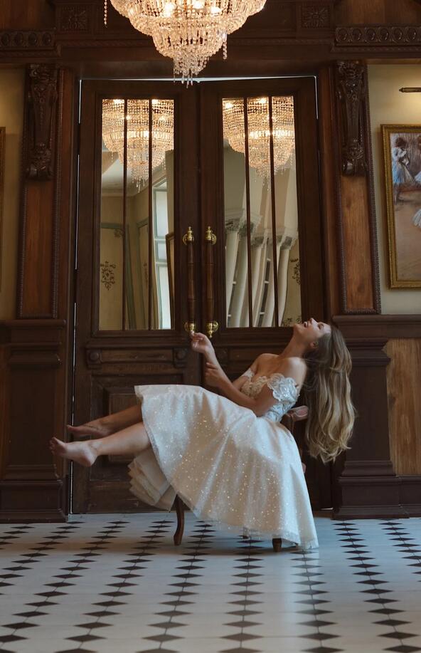 Beautiful Short A-line Glitter Off-the-Shoulder Lace Appliques Wedding Dress-showprettydress