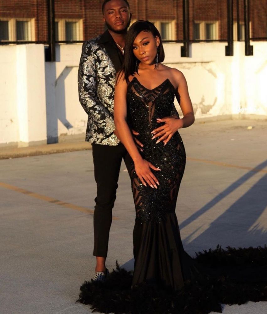 Black Chic Mermaid Prom Party GownsSweetheart Sequined Evening Dress-showprettydress