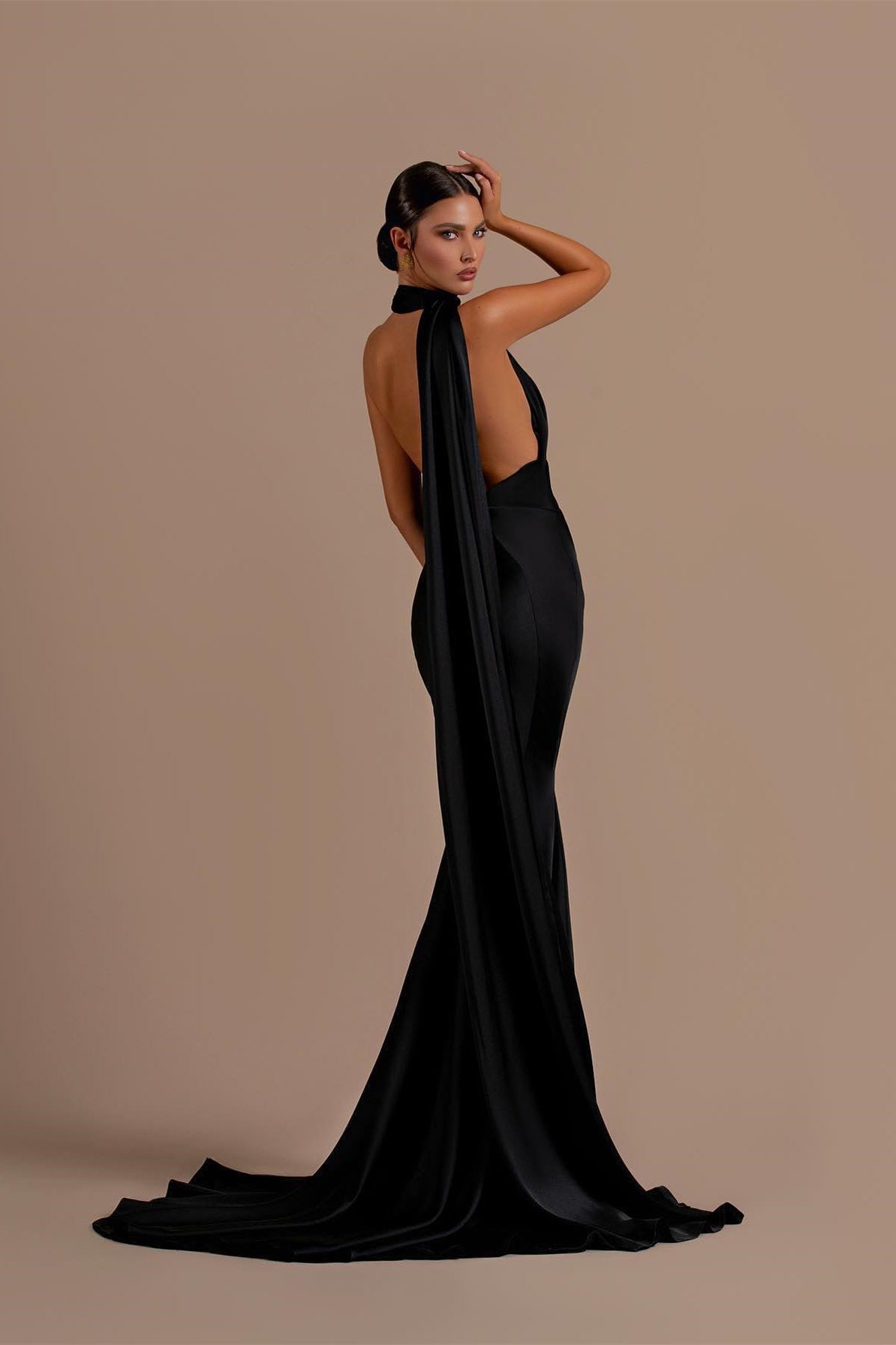 Black High Neck Mermaid Prom Dress with Open Back-showprettydress