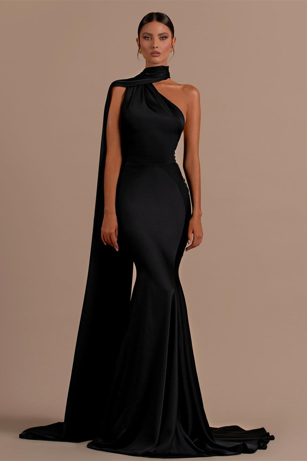 Black High Neck Mermaid Prom Dress with Open Back-showprettydress
