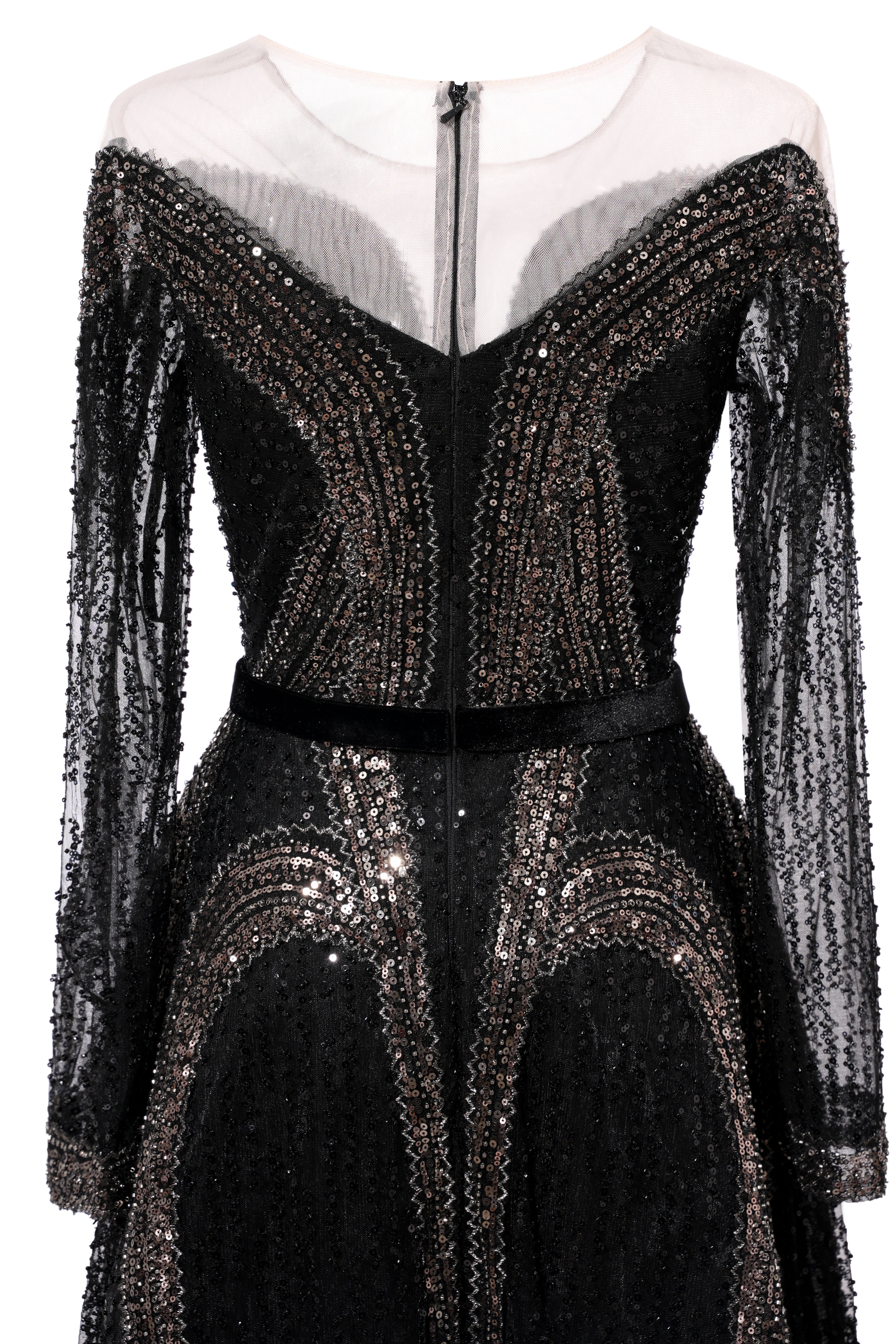 Black Long sleeves V-neck Luxury Sparkle Princess Evening Dresses-showprettydress