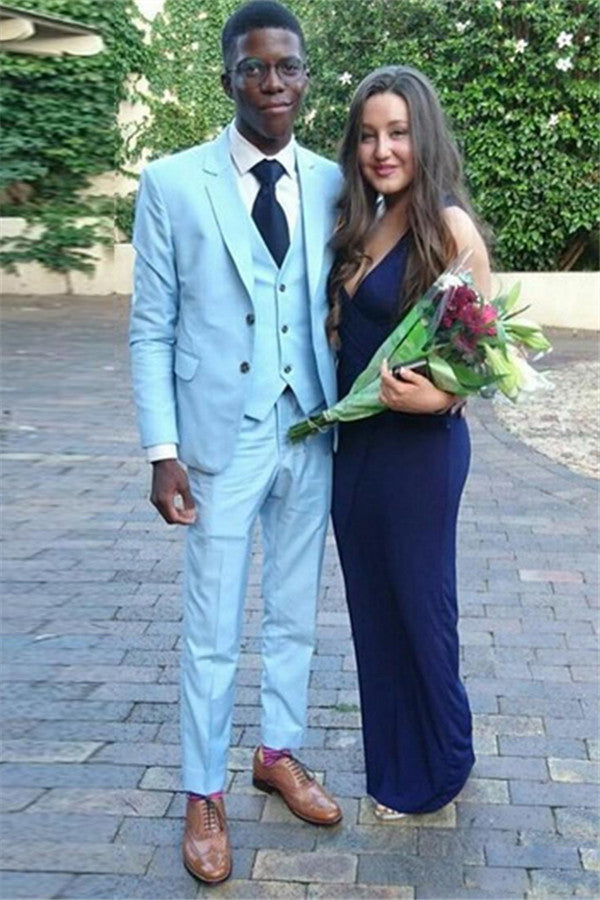 Blue Slim Fit Men's Suit Three-Piece Prom Outfits Bespoke Suits Blue Slim Fit Men's Suit Three-Piece Prom Outfits Bespoke Suits