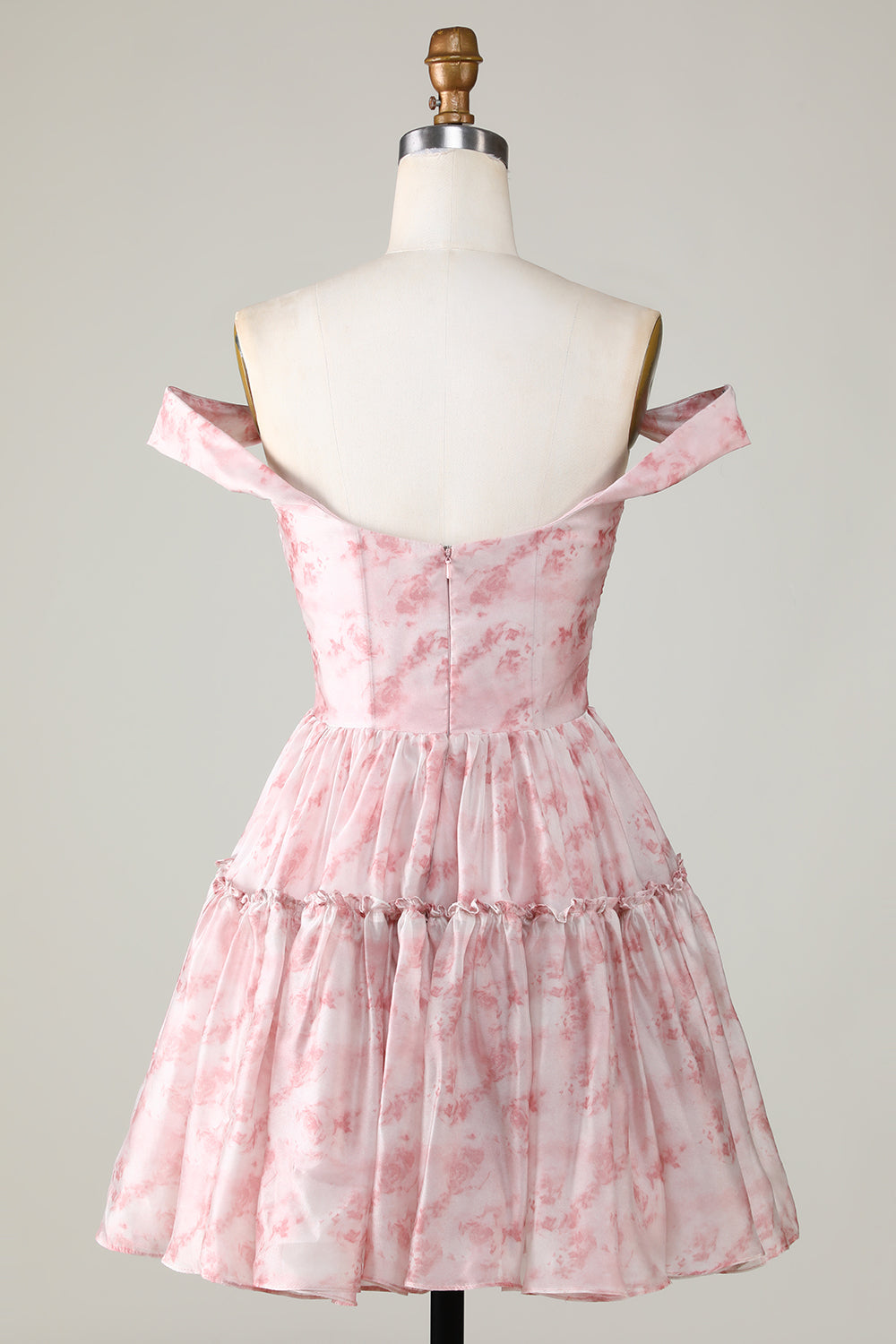 Blush Printed A-Line Homecoming Dress with Ruffles-Showprettydress