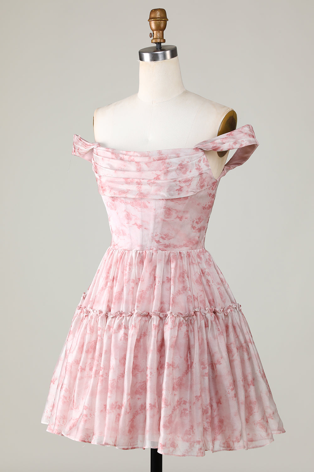 Blush Printed A-Line Homecoming Dress with Ruffles-Showprettydress