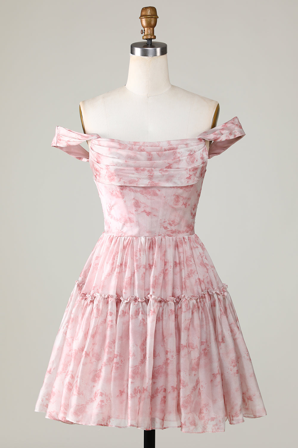 Blush Printed A-Line Homecoming Dress with Ruffles-Showprettydress