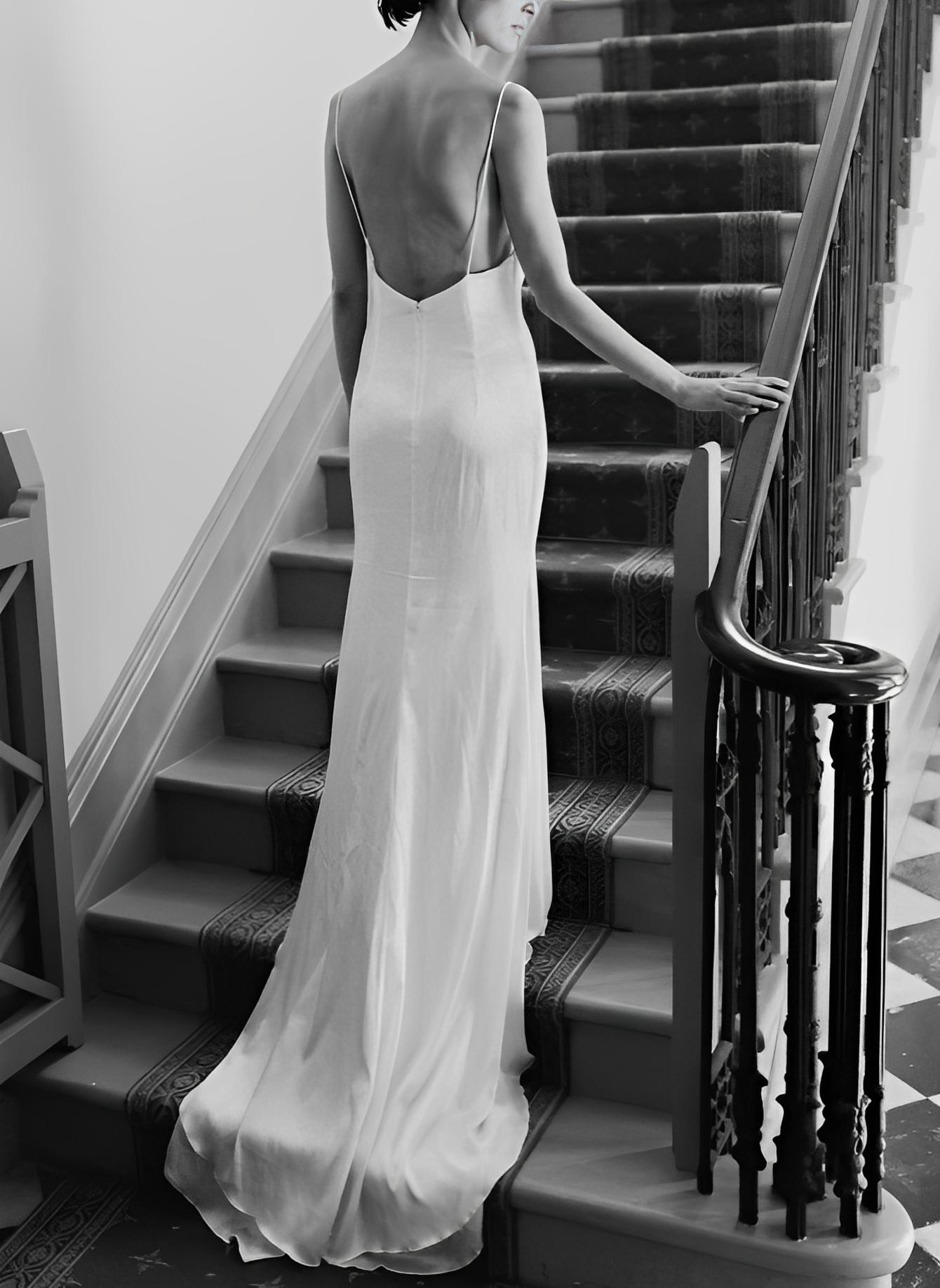 Boho Garden Backless V-Neck Wedding Dresses Silk Like Satin-Showprettydress