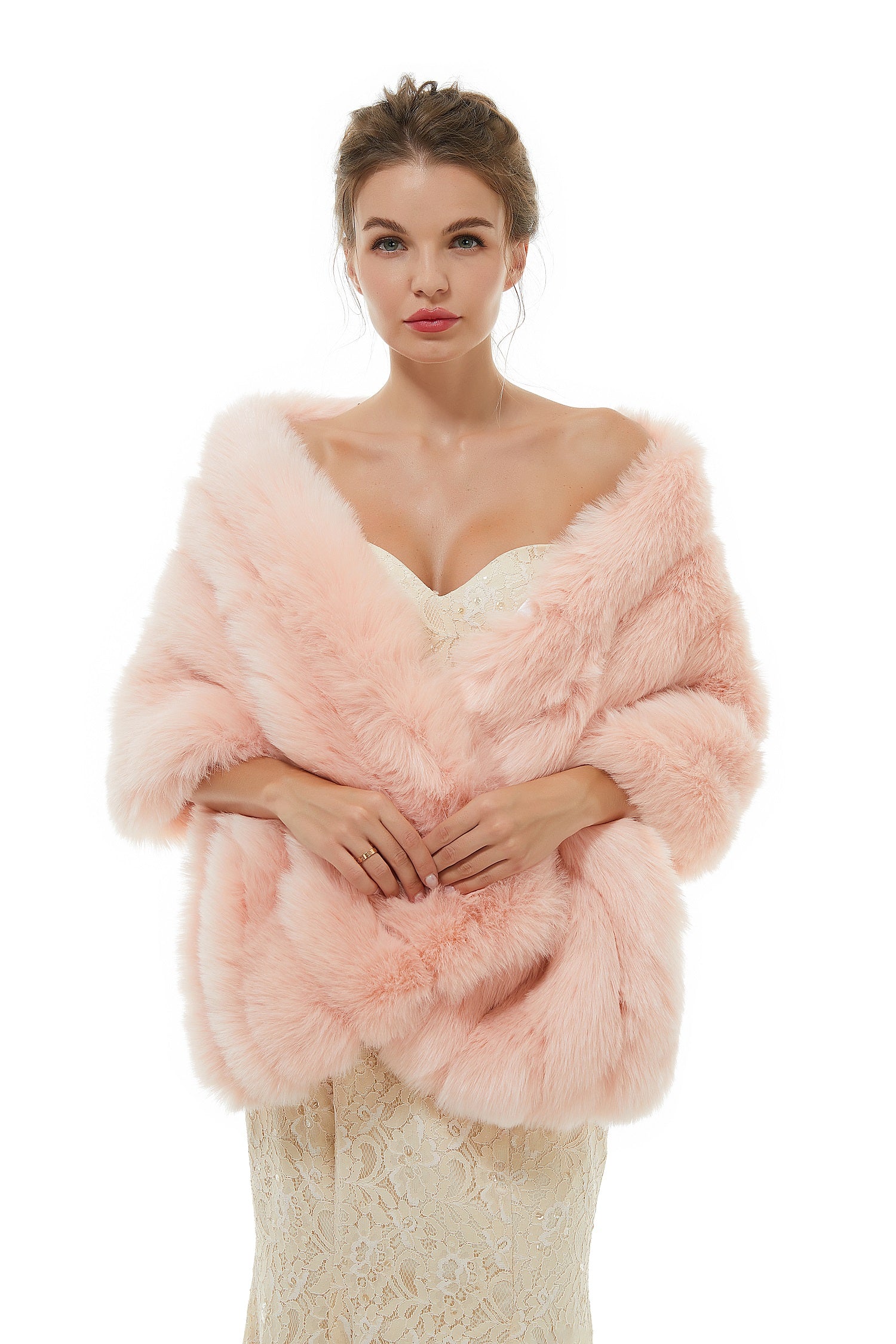 Brianna - Winter Faux Fur Wedding Wrap-showprettydress