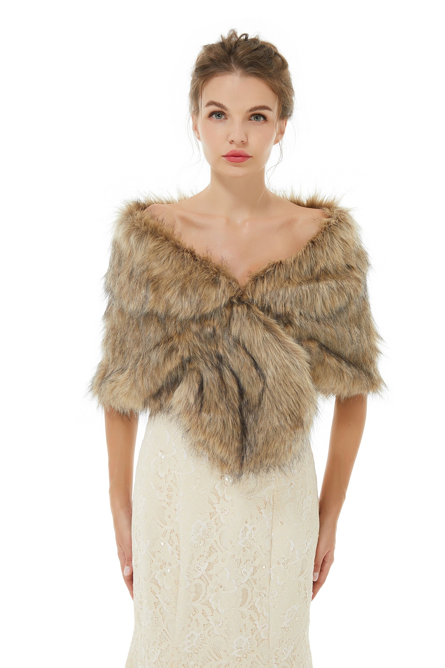 Brooke - Winter Faux Fur Wedding Wrap-showprettydress