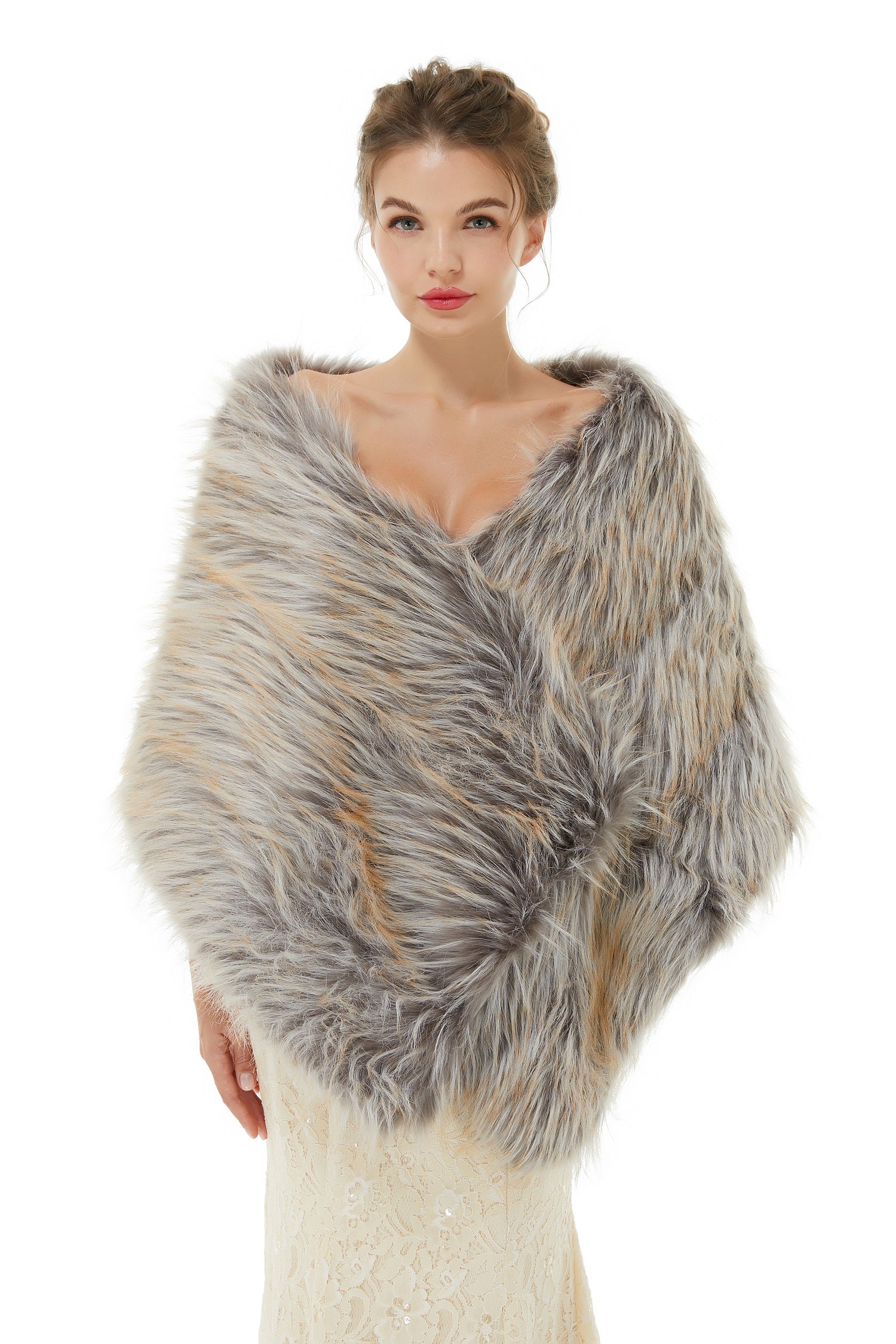 Brown Faux Fur Shawl For Bride For Winter-showprettydress