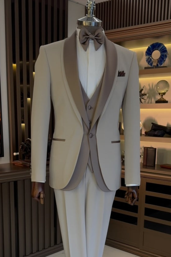 Light Brown 3-Piece Two-Layer Lapel Formal Wedding Suit