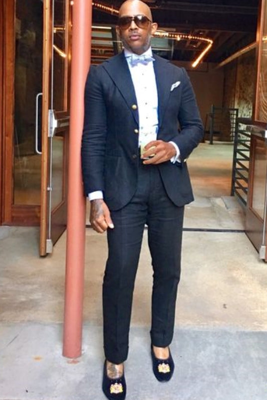 Simple Black Notched Lapel Bespoke Prom Suit
