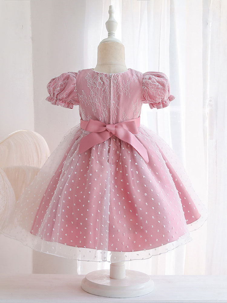 Cameo Brown Jewel Neck Short Sleeves Formal Kids Pageant flower girl dresses-showprettydress