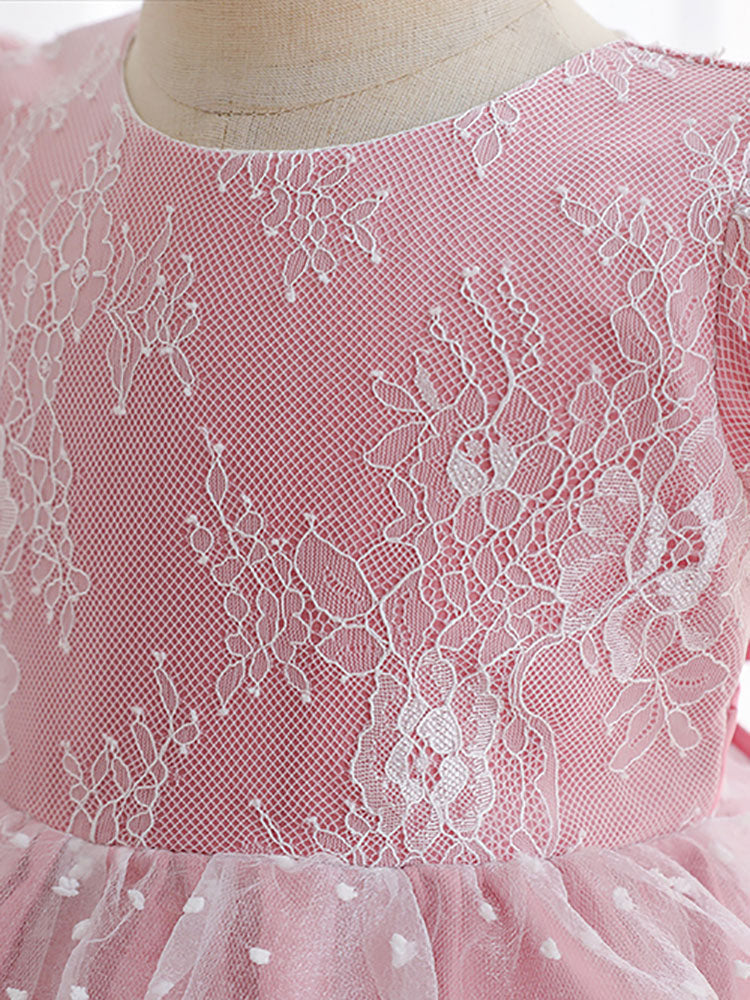 Cameo Brown Jewel Neck Short Sleeves Formal Kids Pageant flower girl dresses-showprettydress