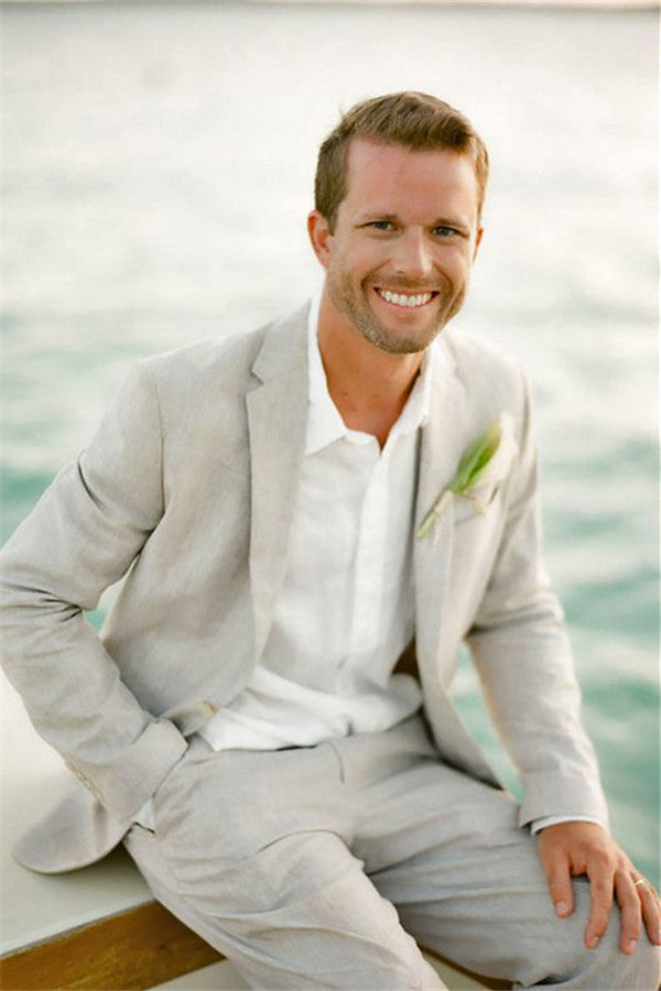 Casual Linen Suit For Beach Men Wedding Two-piece Bespoke Groom Tuxedos Mens  Marriage Suits Showprettydress