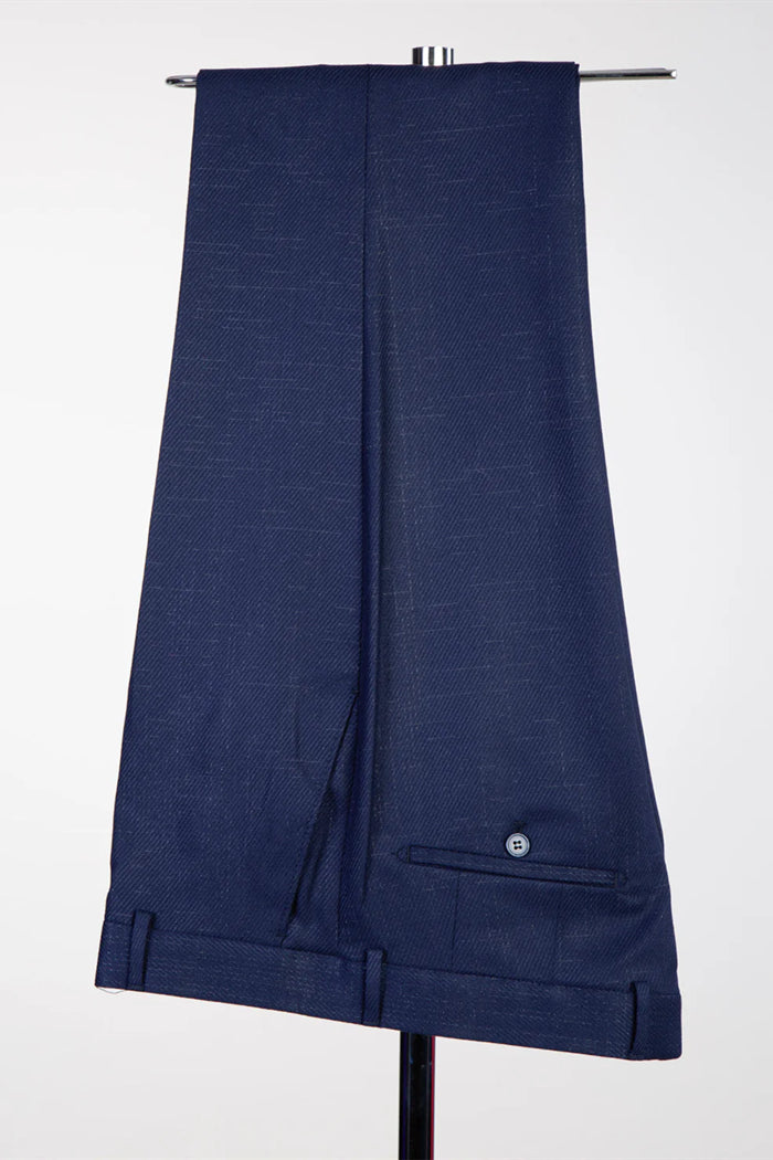 Side One-Button Sparkling Black Lapel Navy Blue Men's Suit