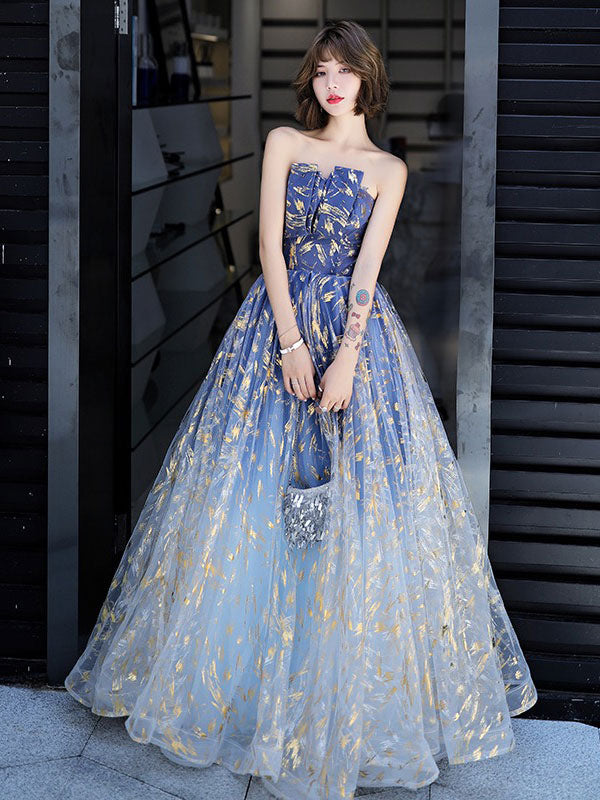 Charming Evening Dress A-Line Strapless Matte Satin Floor-Length Pleated Sequined evening dress-showprettydress