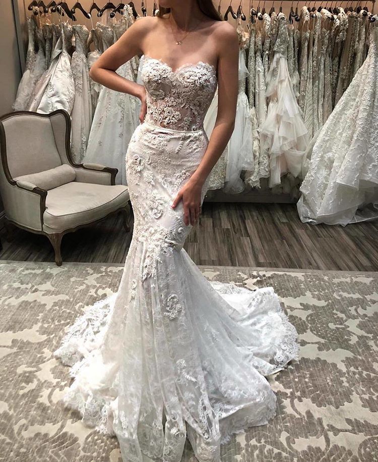 Charming Sweetheart Lace Applique Mermaid Wedding Dress New Arrival Bridal Gowns-showprettydress