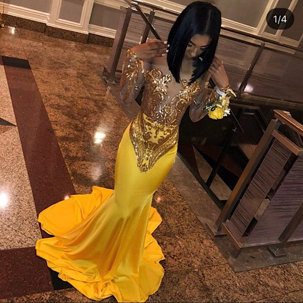 Chic Bandeau Applique Satin Off Shoulder Long Sleeves Mermaid Slim Prom Party Gown-showprettydress