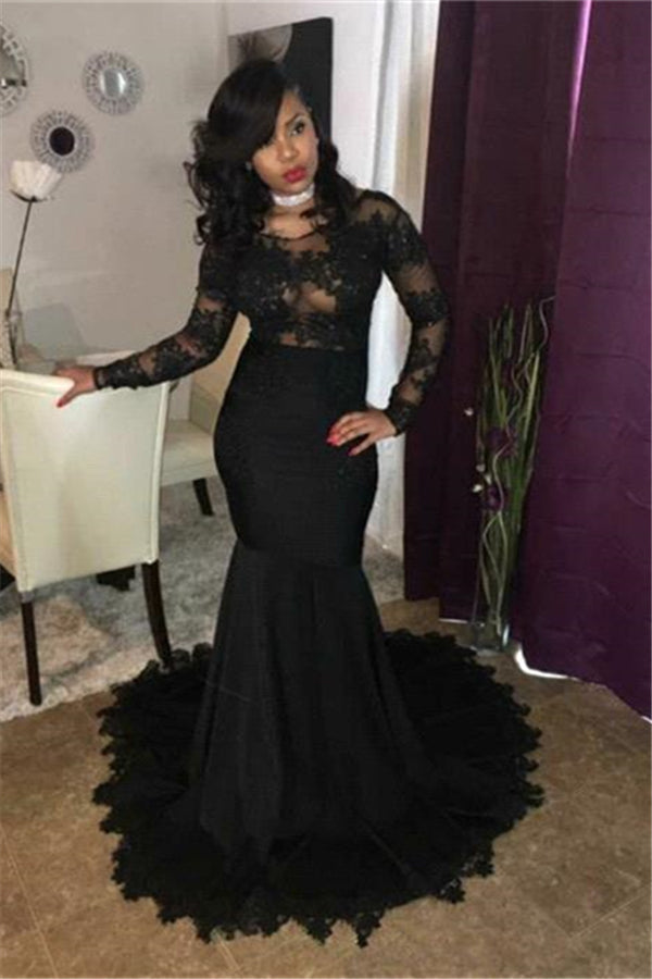 Chic black lace prom dress, Long Sleeves mermaid party dress Chic black lace prom dress, Long Sleeves mermaid party dress