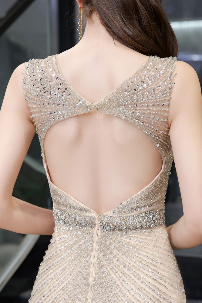 Chic Mermaid V-neck Silver Mermaid Prom Party Gowns-showprettydress