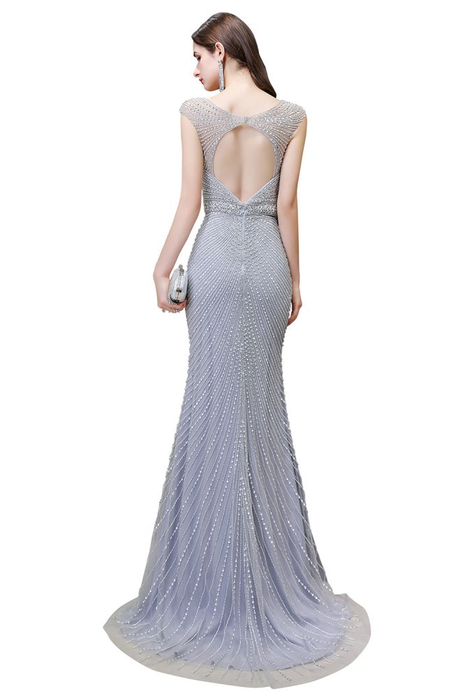 Chic Mermaid V-neck Silver Mermaid Prom Party Gowns-showprettydress