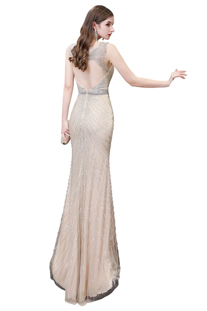 Chic Mermaid V-neck Silver Mermaid Prom Party Gowns-showprettydress