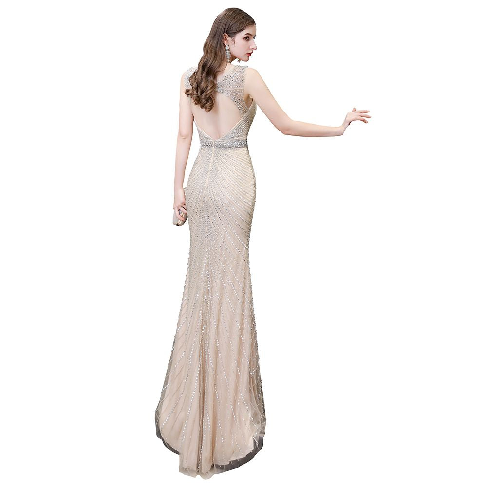 Chic Mermaid V-neck Silver Mermaid Prom Party Gowns-showprettydress