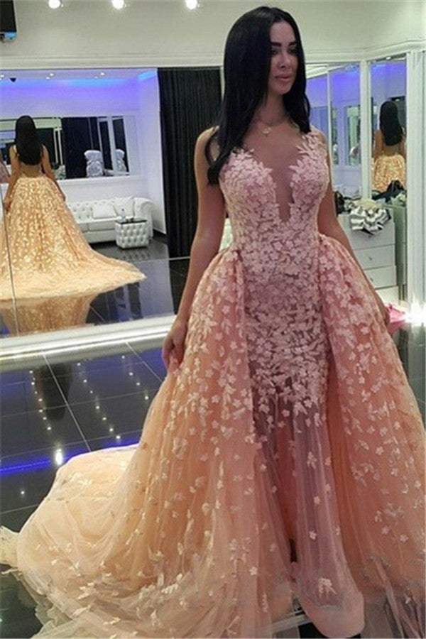 long train formal dresses Glitter-Waist Long Prom Dress with Train main image 1
