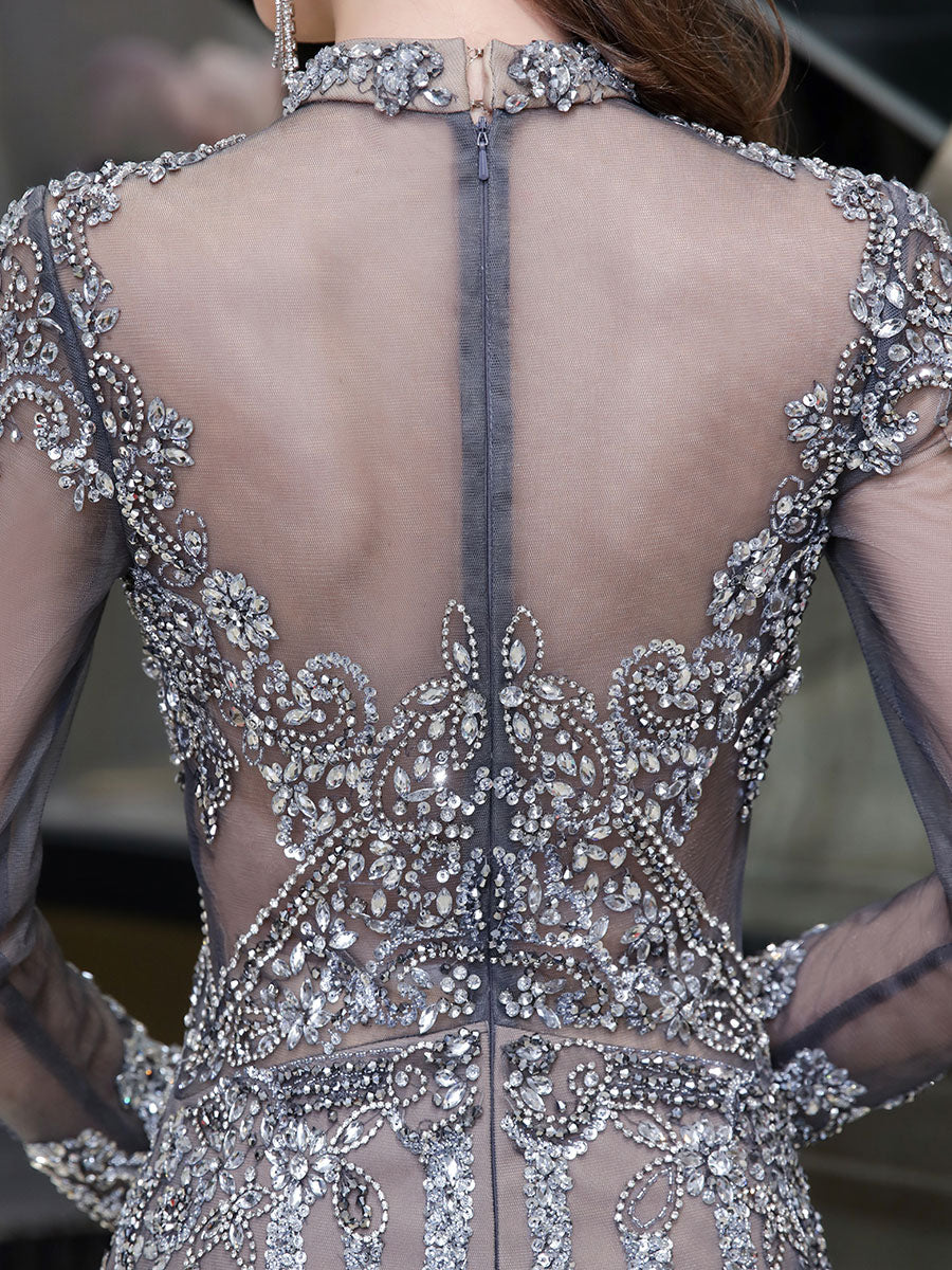 Classic Evening Dresses Mermaid Jewel Long Sleeve Floor Length Formal Dinner Dress-showprettydress