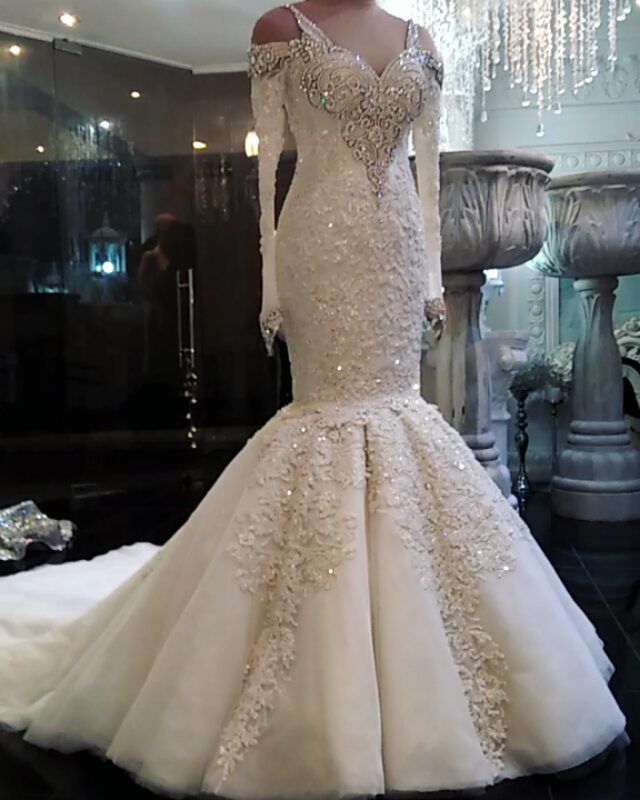 Classic Mermaid Long Sleeves Bridal Gowns Lace Wedding Dresses with Sleeves-showprettydress