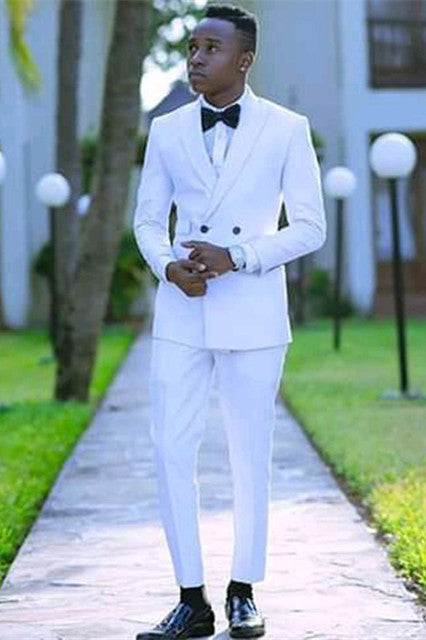 Classic White Double Breasted Peaked Lapel Prom Outfits Classic White Double Breasted Peaked Lapel Prom Outfits