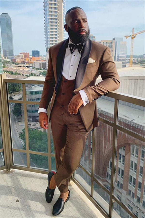 Classy Classic Brown Three-Pieces Black Shawl Lapel Wedding Suits Online Classy Classic Brown Three-Pieces Black Shawl Lapel Wedding Suits Online