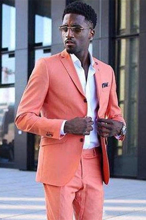 Classy Coral Classic Notched Lapel Slim Fit Men Suits-showprettydress