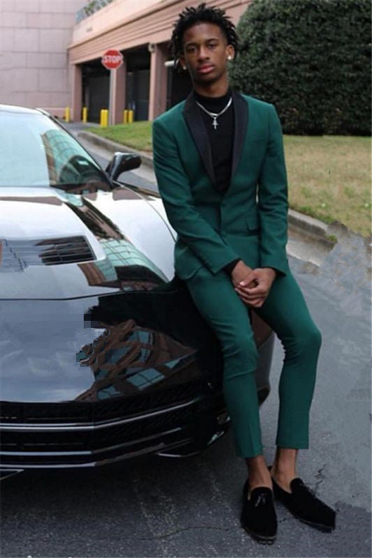Classy Dark Green Slim Fit Mens Prom Outfits with Black Shawl Lapel Classy Dark Green Slim Fit Mens Prom Outfits with Black Shawl Lapel