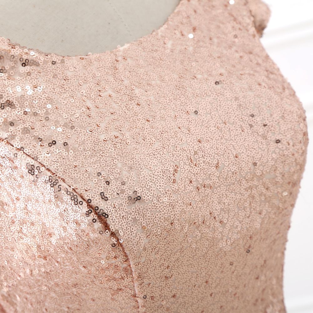 COURTNEY Fit and Flare Sweep train Sequined Rosy Golden Prom Party Gowns-showprettydress