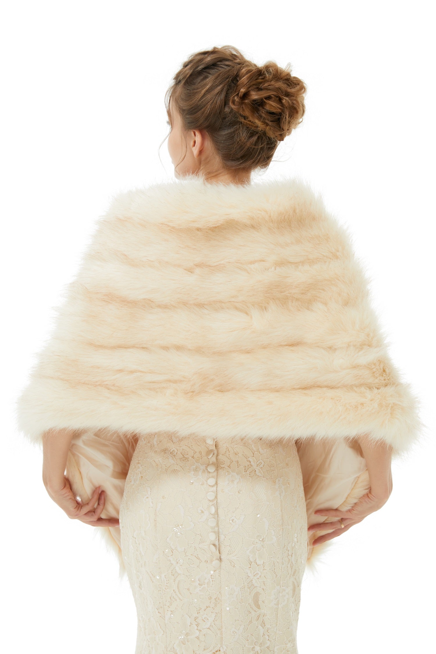 Creamy Faux Fur Stripe Shawl For Bride For Winter-showprettydress