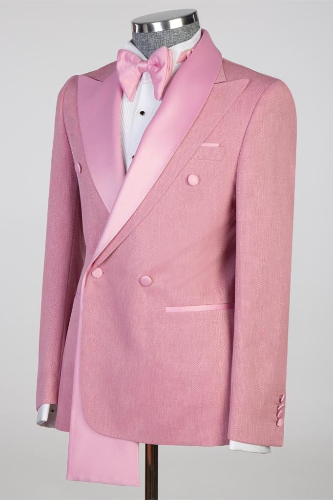 Pink Peaked Lapel Double-Breasted Prom Suit