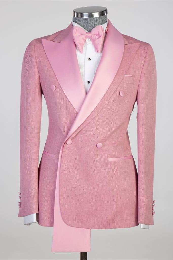 Pink Peaked Lapel Double-Breasted Prom Suit