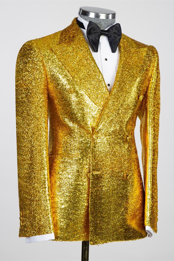 Gold Sequin Peaked Lapel Double-Breasted Prom Suit