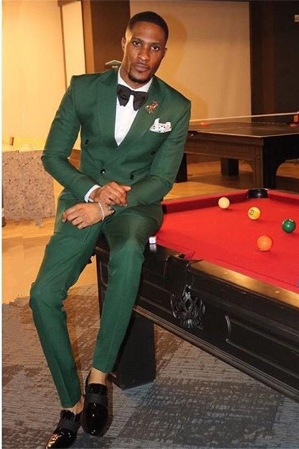 Peaked Lapel Green Suits For Men with Double Breasted main image 1